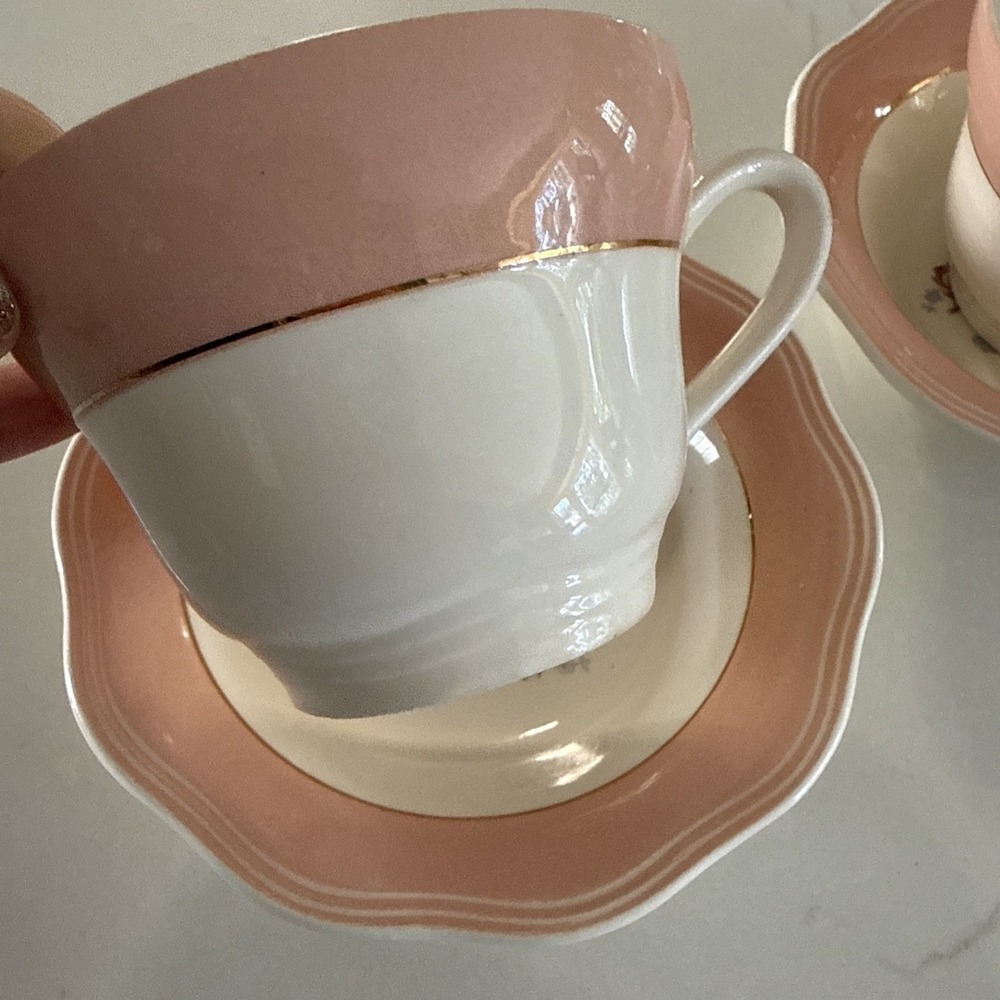 Vintage French Saxon China Co Demitasse Tea Cups & Saucers Set 2 Replacement - Picture 3 of 14